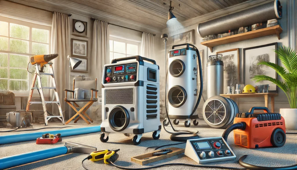 a room with a large machine and tools